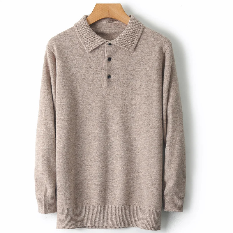 100% Merino wool open collar wool mens lapel long sleeved POLO collar sweater loose top knitted plus size shirt M30030 241203
