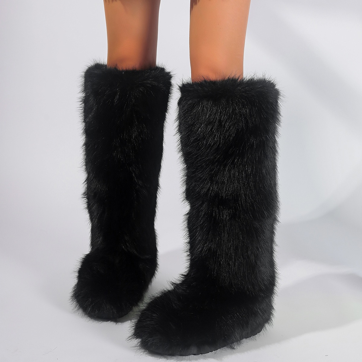 Women Winter Thigh Fluffy Ladies Furry Faux Fox Long Warm Shoes girls er New Plush Knee High Fur Boots 240909