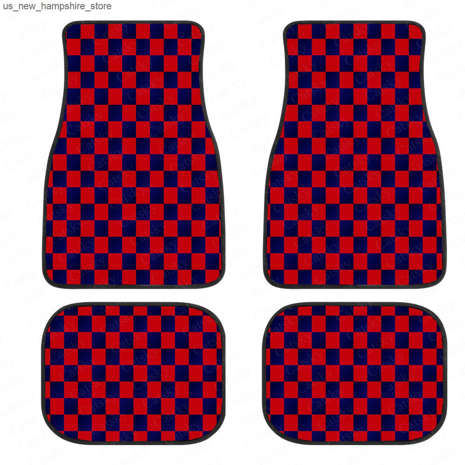 Floor Mats Carpets Checkerboard Car Mats Auto Parts Rubber Floor Mats Custom 4PCS Car interior graphic print checkered square feet J241204