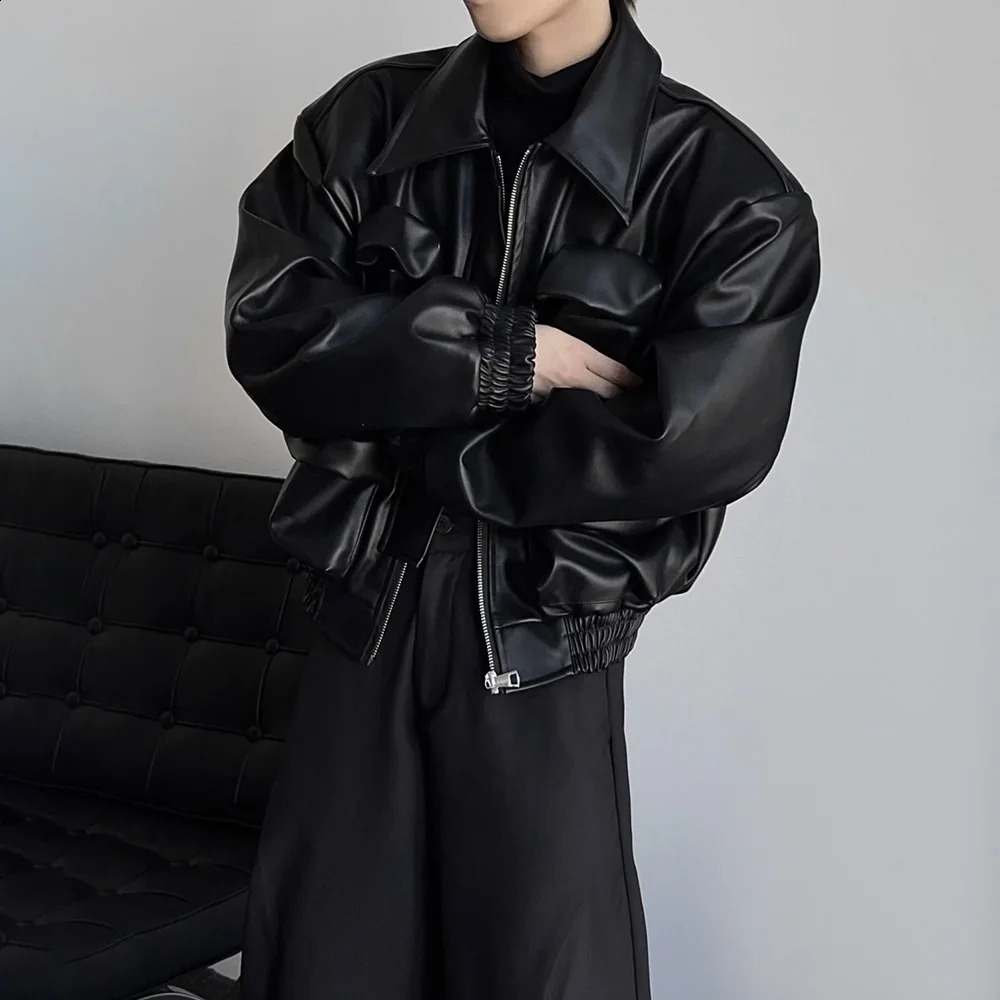 Y2K Mens Jacket Pocket Motorcycle Leather Jacket Spring Casual Gothic Street Dark Silhouette Top Mens Clothing Neutral 241203