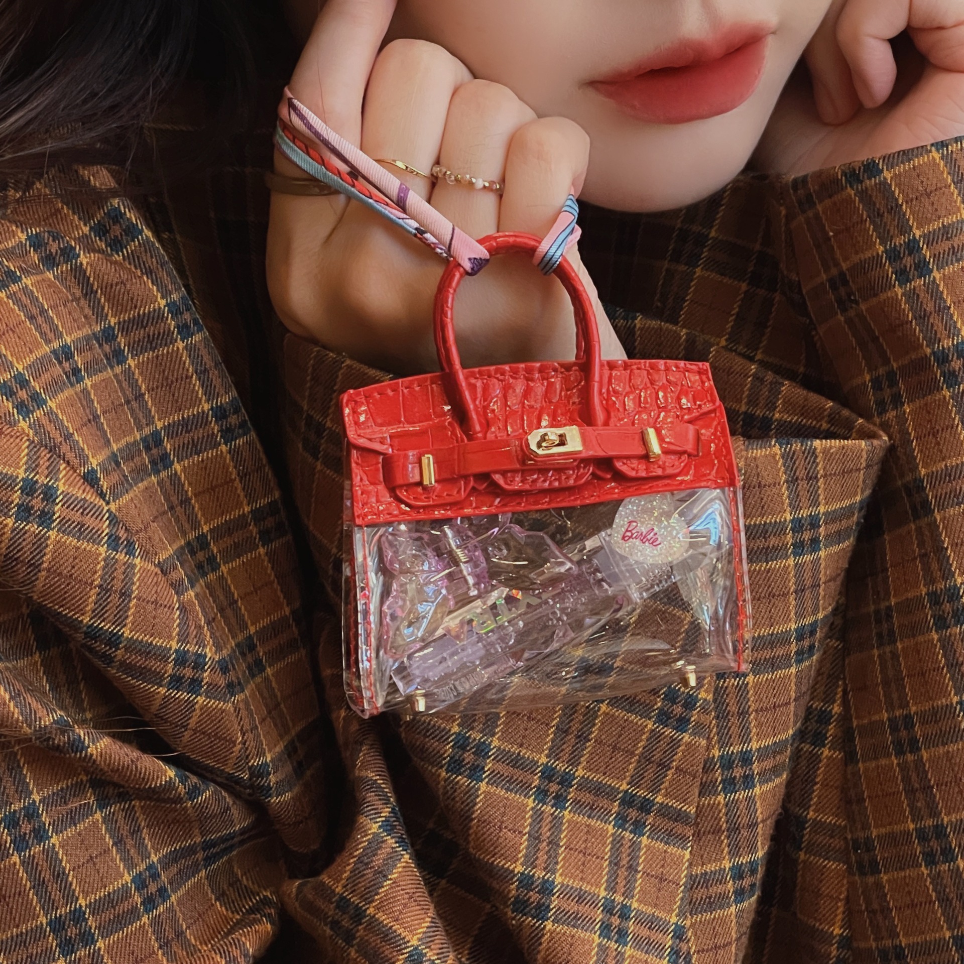 New mini transparent leather storage bag for car keys perfume lipstick coin headset case for apple box with chain bag