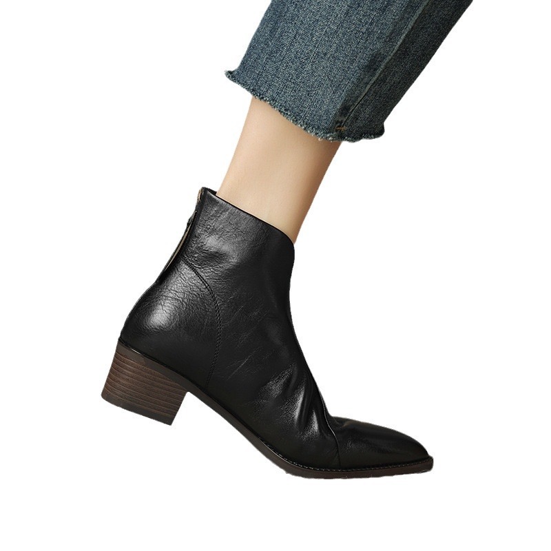2024 New Autumn Genuine Leather Women Pointed Toe Ankle Modern Ladies Shoes New Western Boots