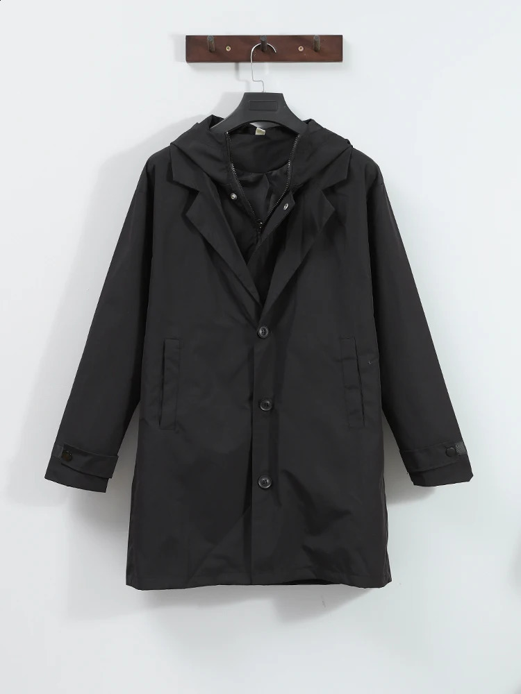 Fashionable solid windproof long trench jacket mens casual loose oversized high-quality jacket autumn street warm mens jacket 241203