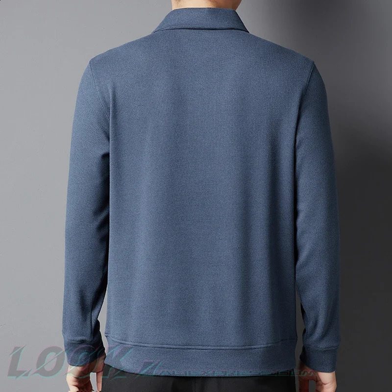 Mens Knitted Polo Collar Pulling Machine - Autumn/Winter Solid Color - Long Sleeve Business and Golf Sweatshirt - Size M-4XL-y2k 241203