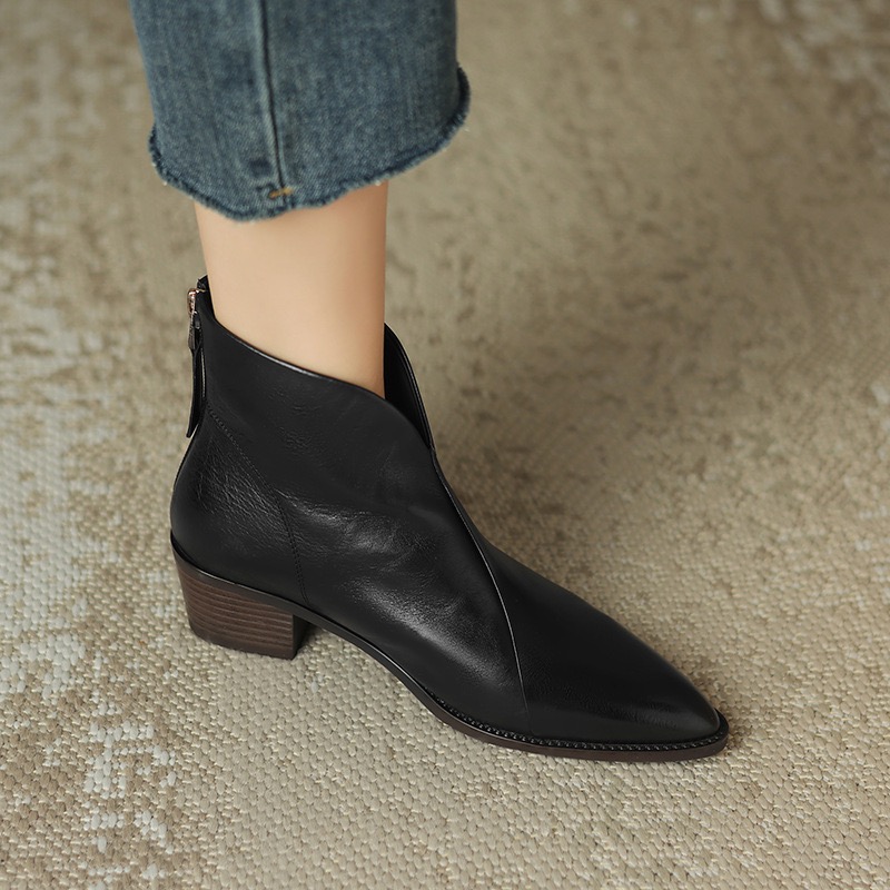 2024 New Autumn Genuine Leather Women Pointed Toe Ankle Modern Ladies Shoes New Western Boots