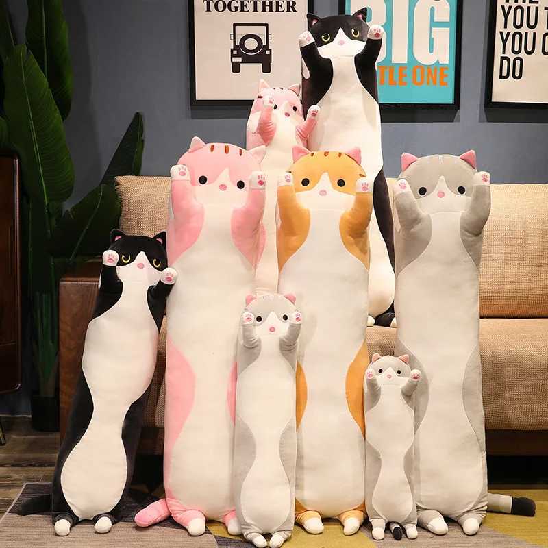 Soft long cat throw pillow rests on the waist of the cute cat stuffed toy bed with legs stuffed doll holiday giftXJ241204