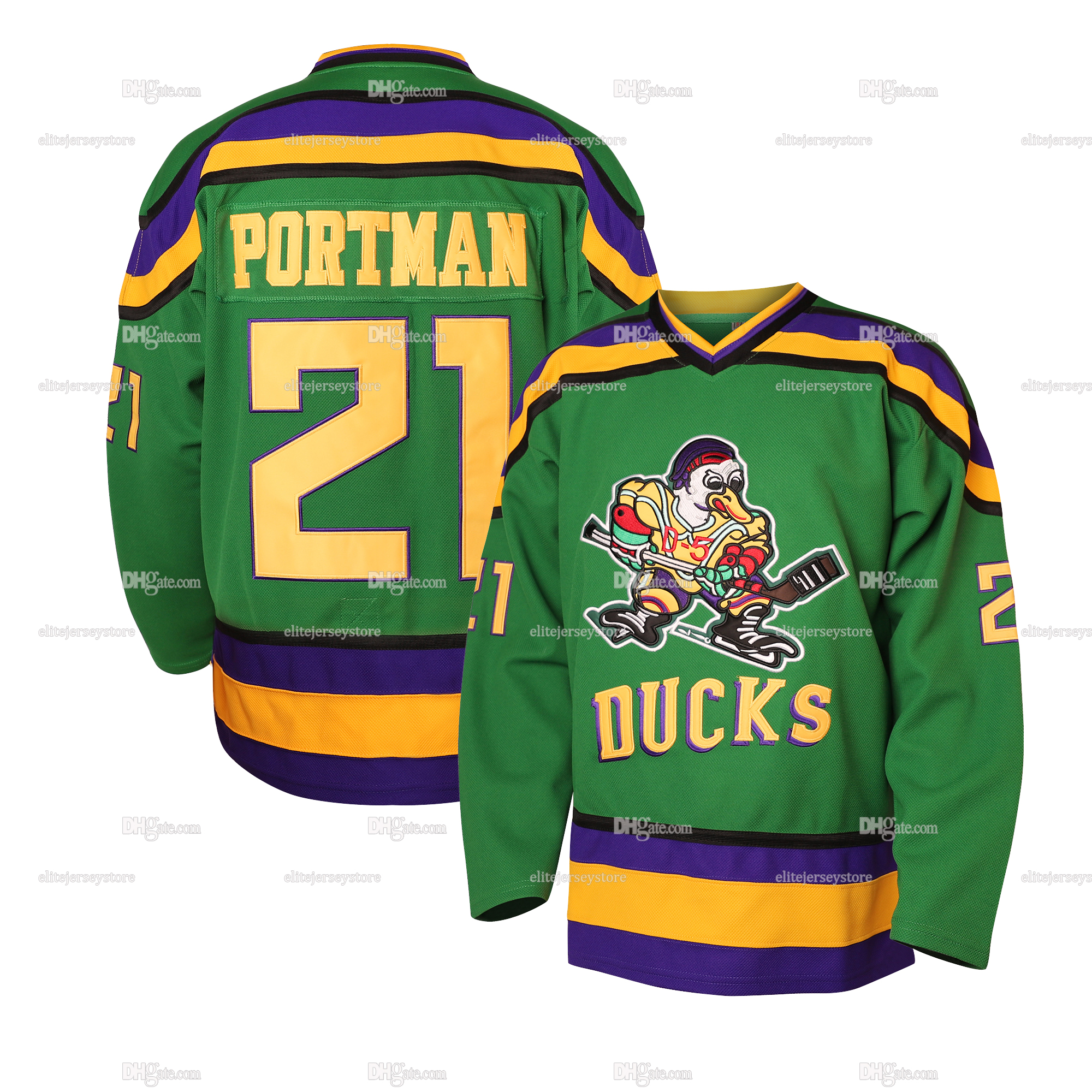Men Youth Mighty Ducks Movie HOCKEY Jerseys 96 Charlie Conway 99 Adam Banks 33 Greg Goldberg Black Green Kids Embroidered Letter Number Design Polyest