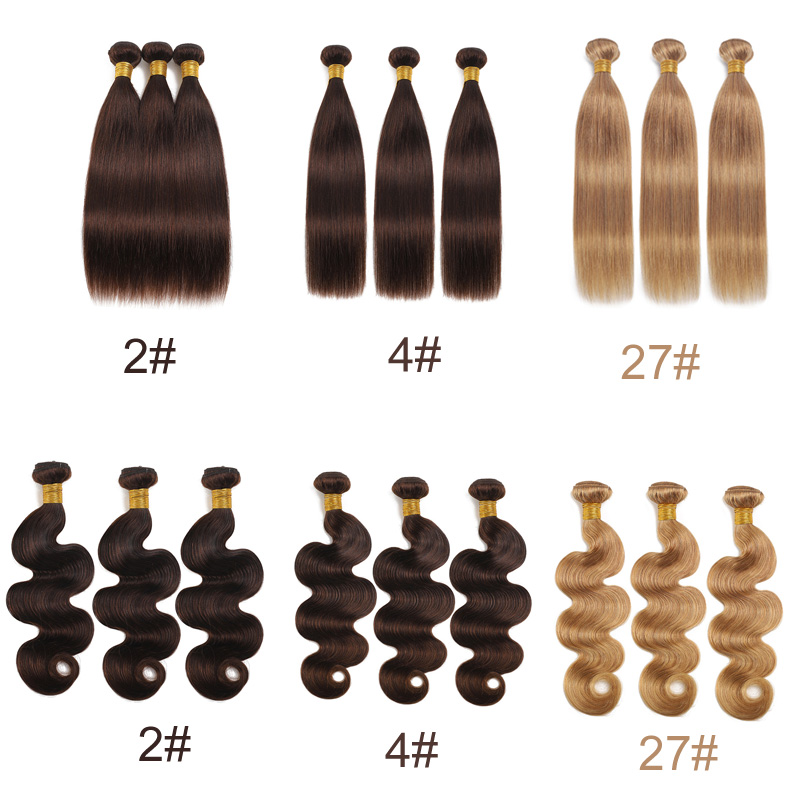 Peruvian Indian Malaysian 100% Human Hair 27# Color 3 Bundles Hair Wefts 10-26inch Light Brown Hair Extensions Straight