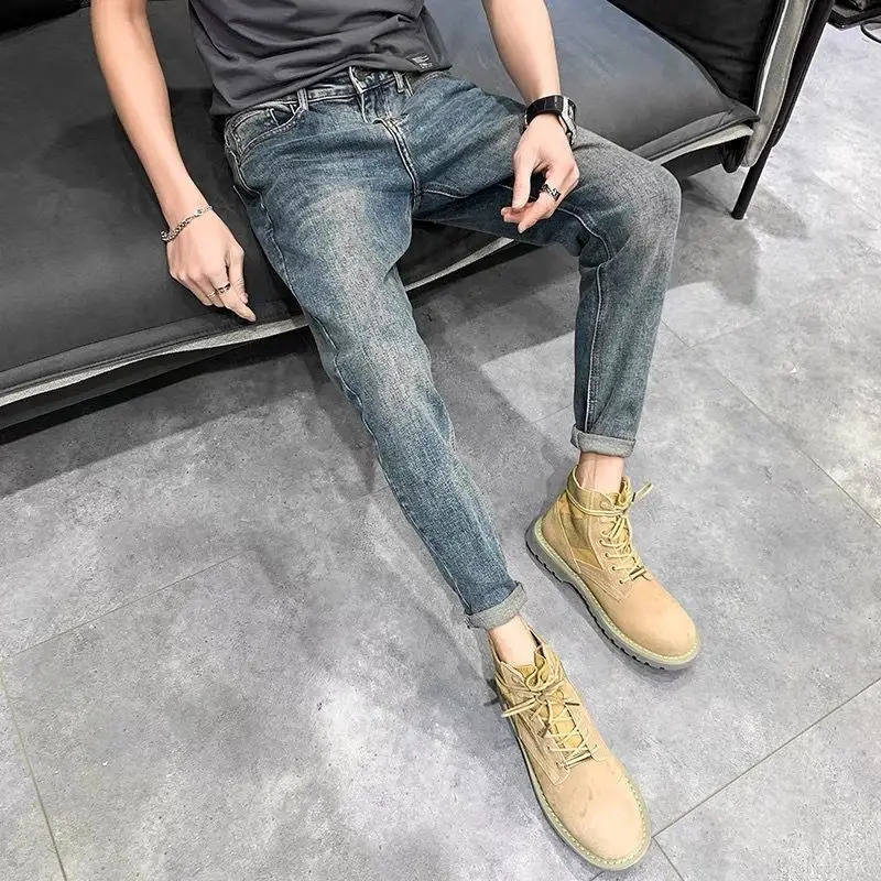 Mens Jeans Cargo with Openings Black Tear Mens Jeans Cone Break Korean Trouser Cotton Soft Trend Xs 241203