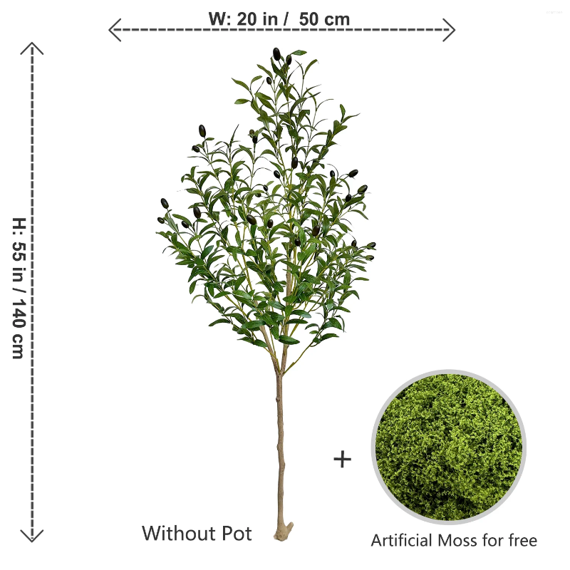 Decorative Flowers 140CM Artificial Olive Plant Tree Branches Fake Plastic Leaf Realistic Ornamental Indoor Faux For Home Office Decor