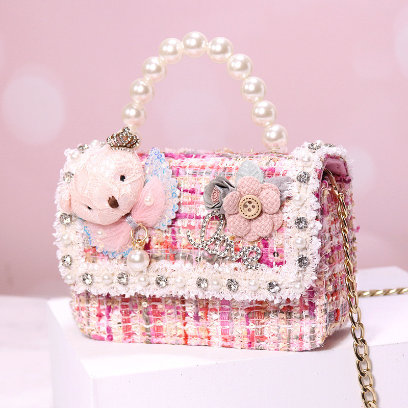 2025NEW New Korean fashion pearl designer handbag cute bear personalized princess crossbody bag Bag trendy handbag