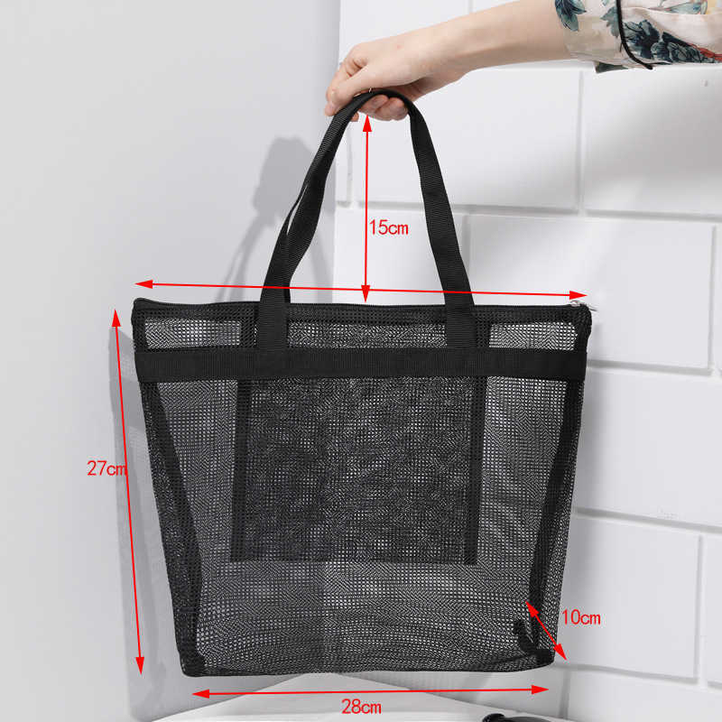 Mesh Travel Wash Bag One Shoulder Swimming Beach Bag Portable Wash Storage Bag Foldable Hollow Out Shopping Bag