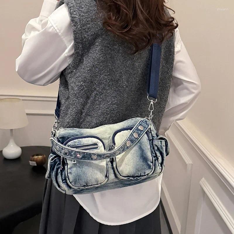 Totes Vintage Wash Denim Women Crossbody Bags Multi-pocket Design Female Shoulder Messenger Cowboy Ladies Handbag zhanyishengli