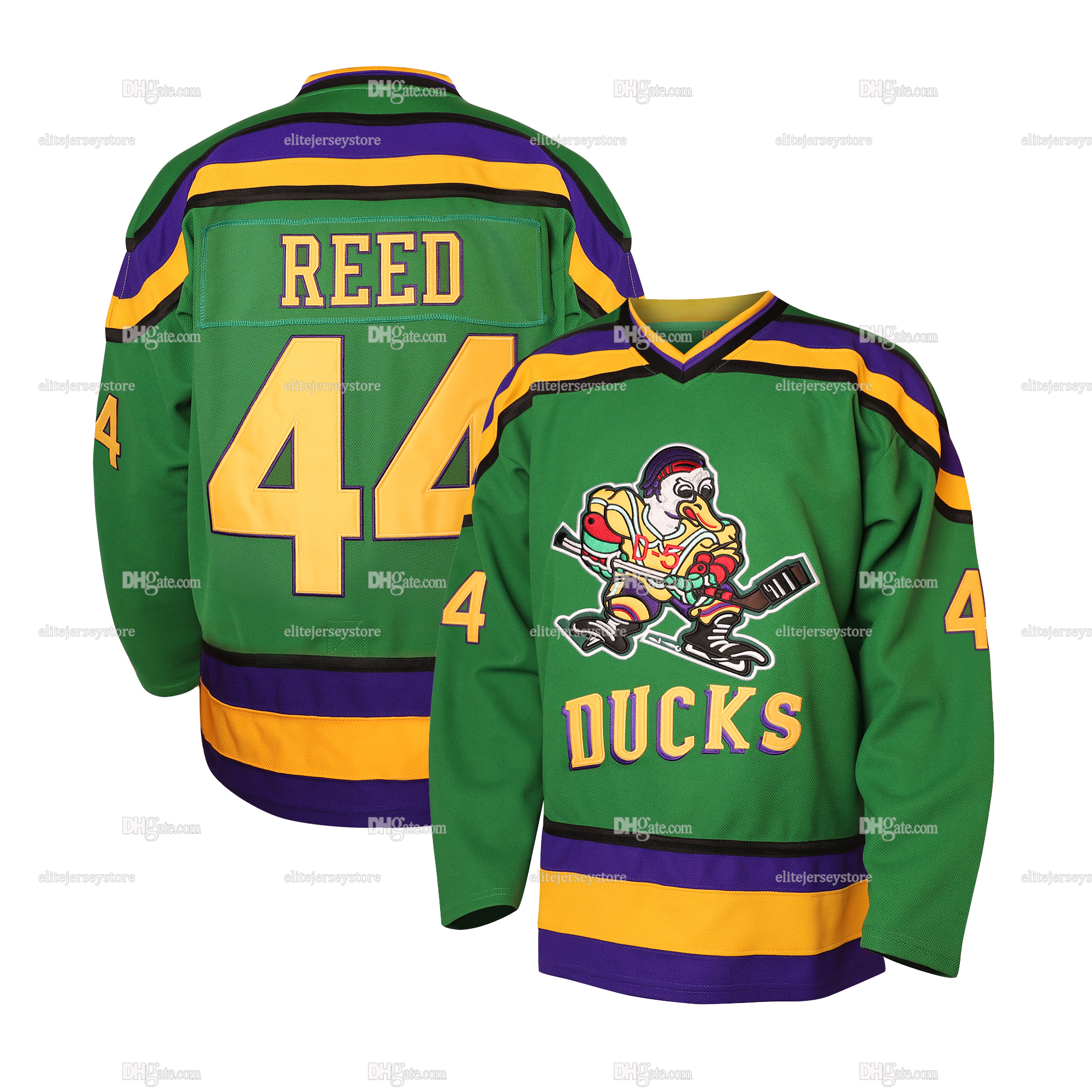 Men Youth Mighty Ducks Movie HOCKEY Jerseys 96 Charlie Conway 99 Adam Banks 33 Greg Goldberg Black Green Kids Embroidered Letter Number Design Polyest