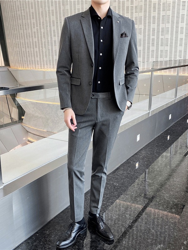 H441 Elegant Men's Two-Piece Business Suit Set - Tailored for Professionals
