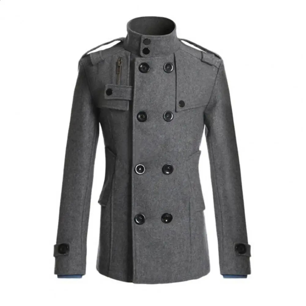 Mens windproof coat solid color double-layer wool coat formal business winter coat casual work clothes 241203