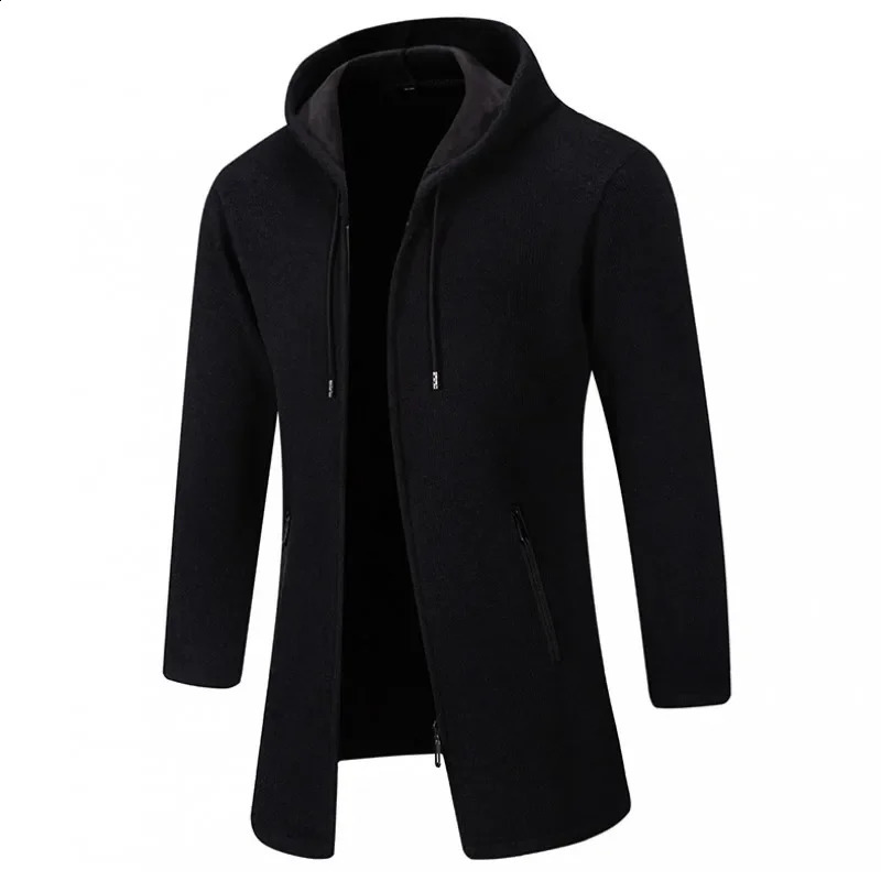Autumn and winter mens hooded jacket solid color warm and thick casual windproof jacket fashionable mens cardigan 241203