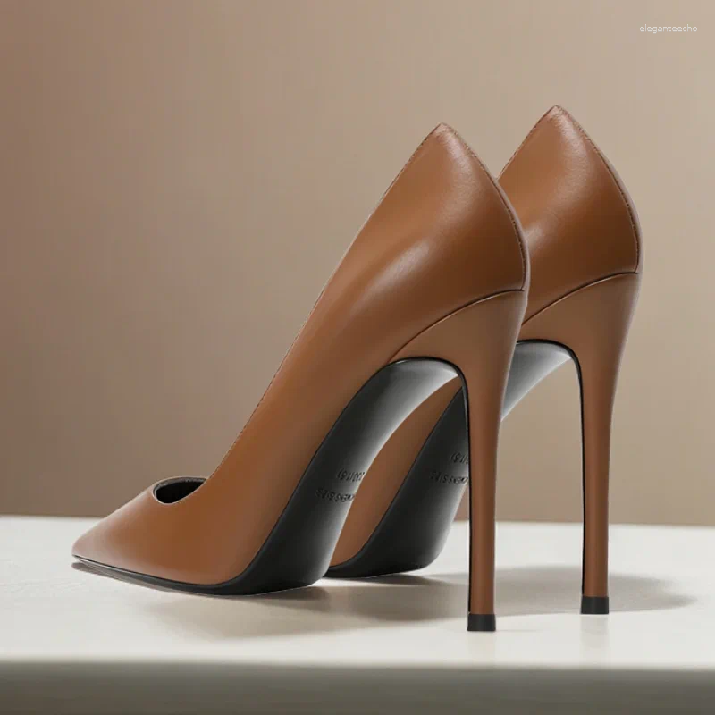 Women's Black Brown Matte Pointed Toe Dress Shoes - hot Thin High Medium Heel, Lay 2024 Style, Plus Size 46