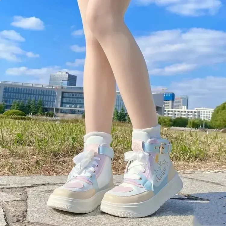 New Campus Style Lolita Sneakers Cute and Sweet Full Match Autumn and Winter Thick Bottom High Heels 241204