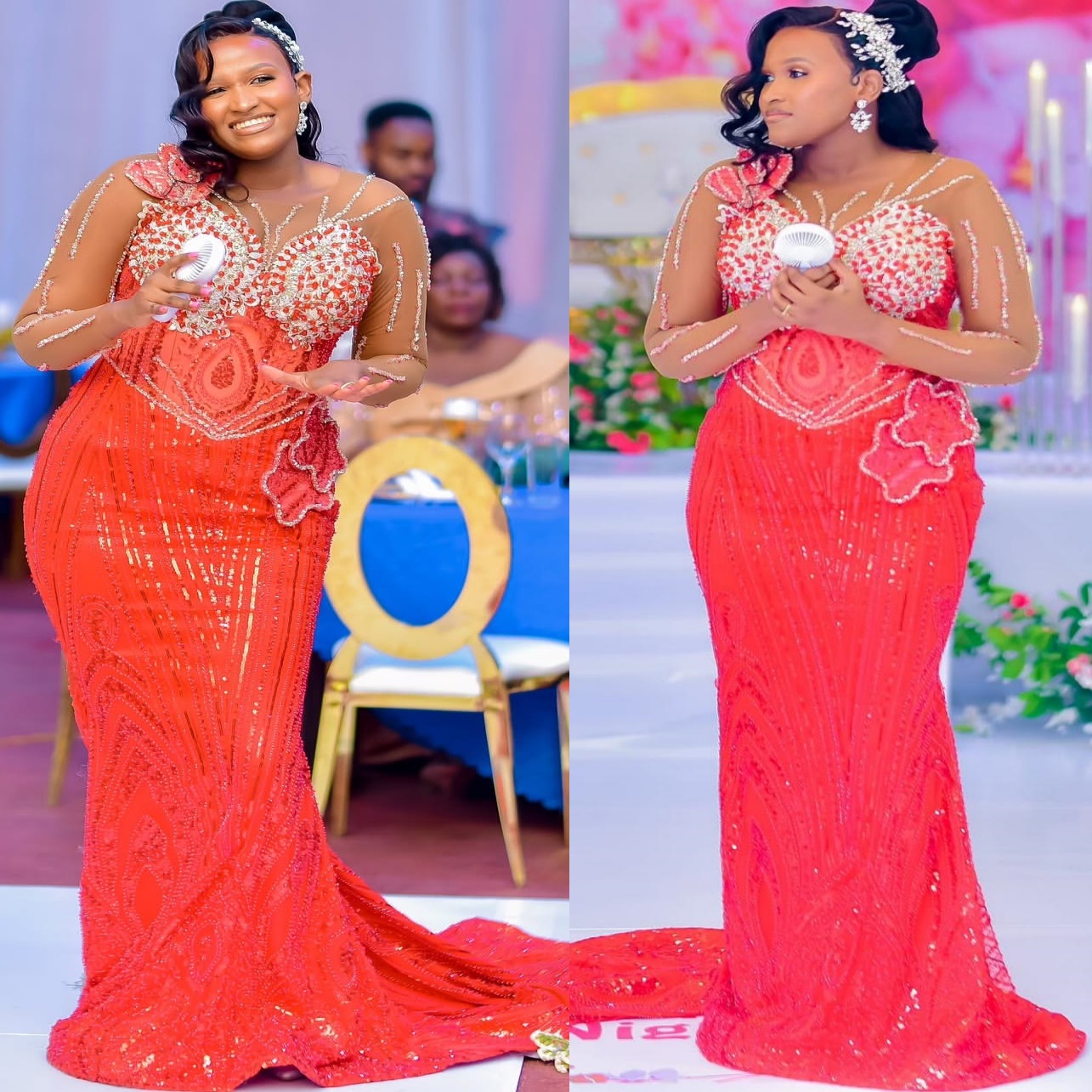 Red Mermaid Prom Dresses 2024 Lace Pearls Beaded Florals Evening Formal Party Second Birthday Engagement Gowns Plus Size Dress For Special Occasions
