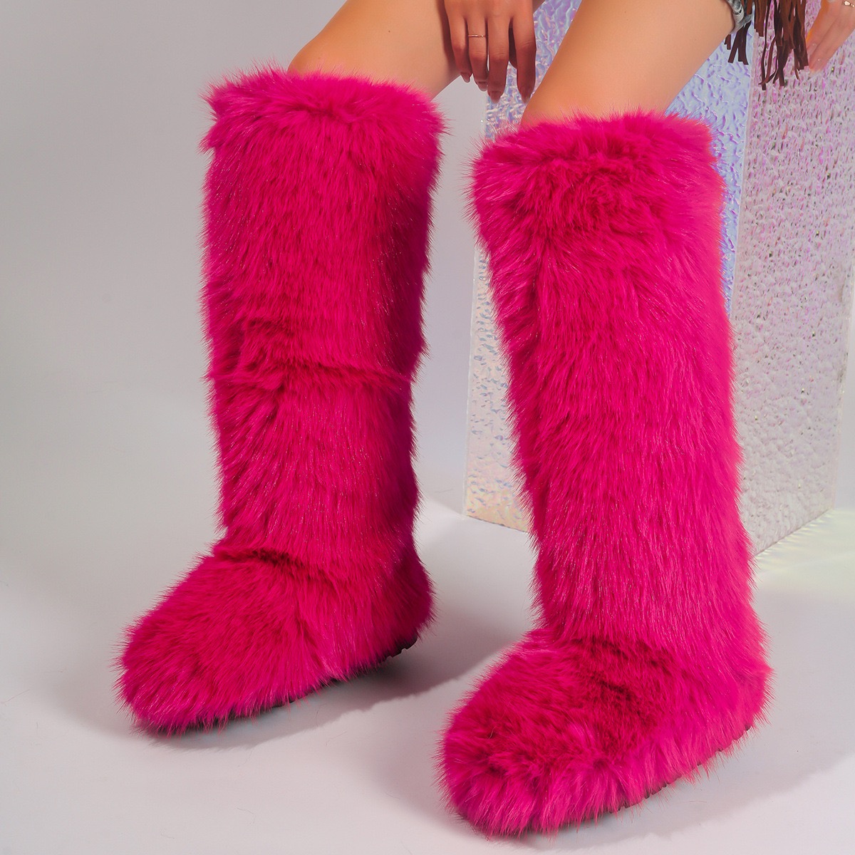 Women Winter Thigh Fluffy Ladies Furry Faux Fox Long Warm Shoes girls er New Plush Knee High Fur Boots 240909