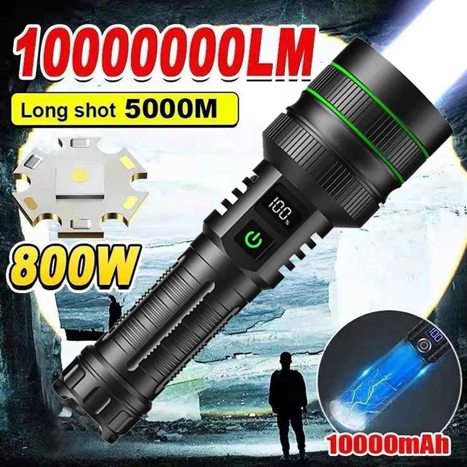 1000000LM Most Powerful LED Flashlight Rechargeable Type-c Flashlight Long Range 5000M Tactical Torch Light For Fishing Hunting Z241204