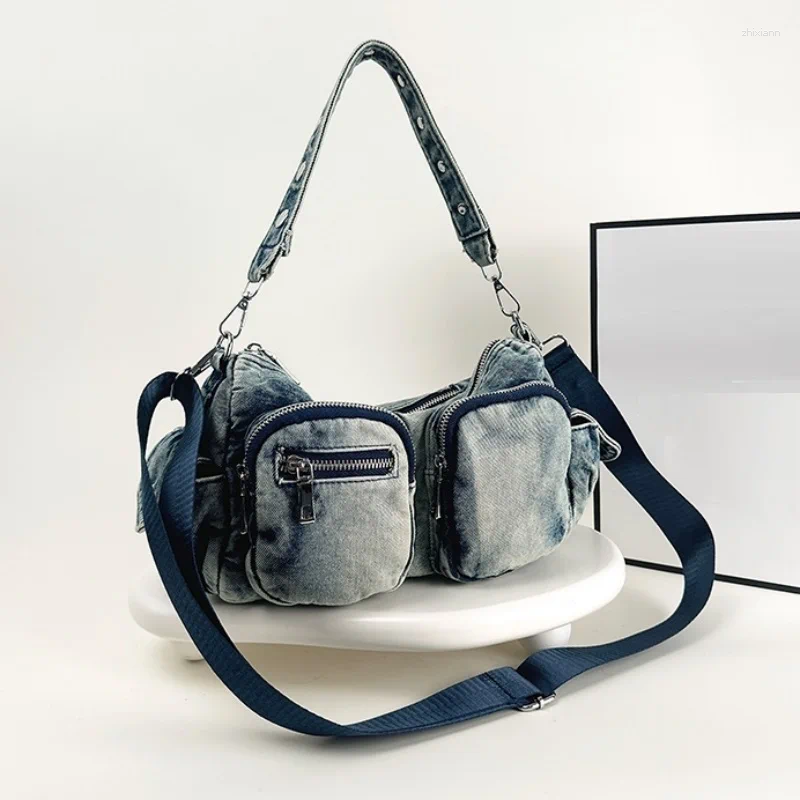 Totes Vintage Wash Denim Women Crossbody Bags Multi-pocket Design Female Shoulder Messenger Cowboy Ladies Handbag zhanyishengli