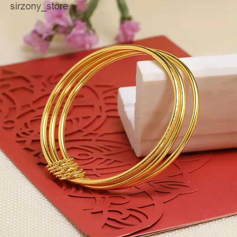 Bangle 9999 24K Real Gold Bracelet with Aperture Bracelet Fixed Mouth Bracelet Valentines Day Gift Girlfriend Bracelet Fashion Bracelet J241205
