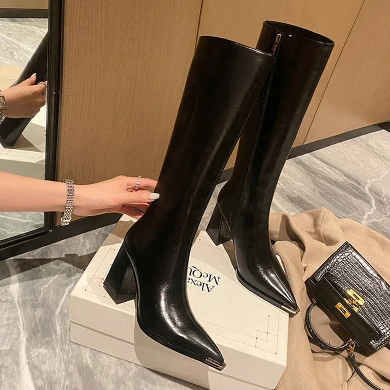 Pointed Toe Women Boots Fashion Side Zippers Long Booties Ladies Elegant Party High Heel Shoes Winter Women's Footwear