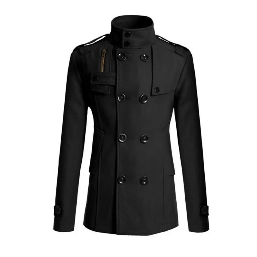 Mens windproof coat solid color double-layer wool coat formal business winter coat casual work clothes 241203