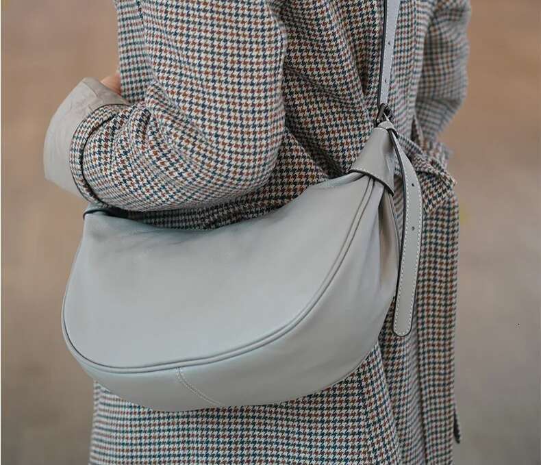 Motingsome New Shoulder Hobos Bags Real Frist Layer Cowhide Minimalism Crossbody Half Moon Messenger Tote Lady Pouch