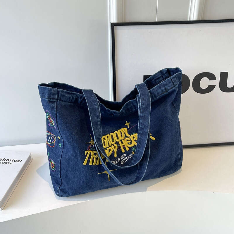 Lazy Style Large Capacity Canvas Women's Washed Denim Cloth Tote Bag For Students Commuting To School Backpack