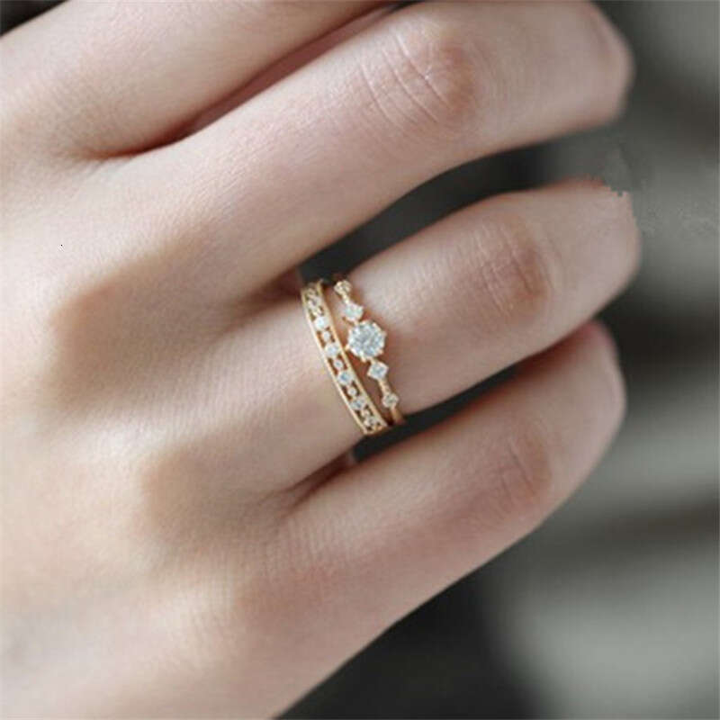 Sterling Silver 925 Plating 14k Gold Japanese Retro Simple Crystal Hollow Ring Women Light Luxury Party Jewelry Accessories