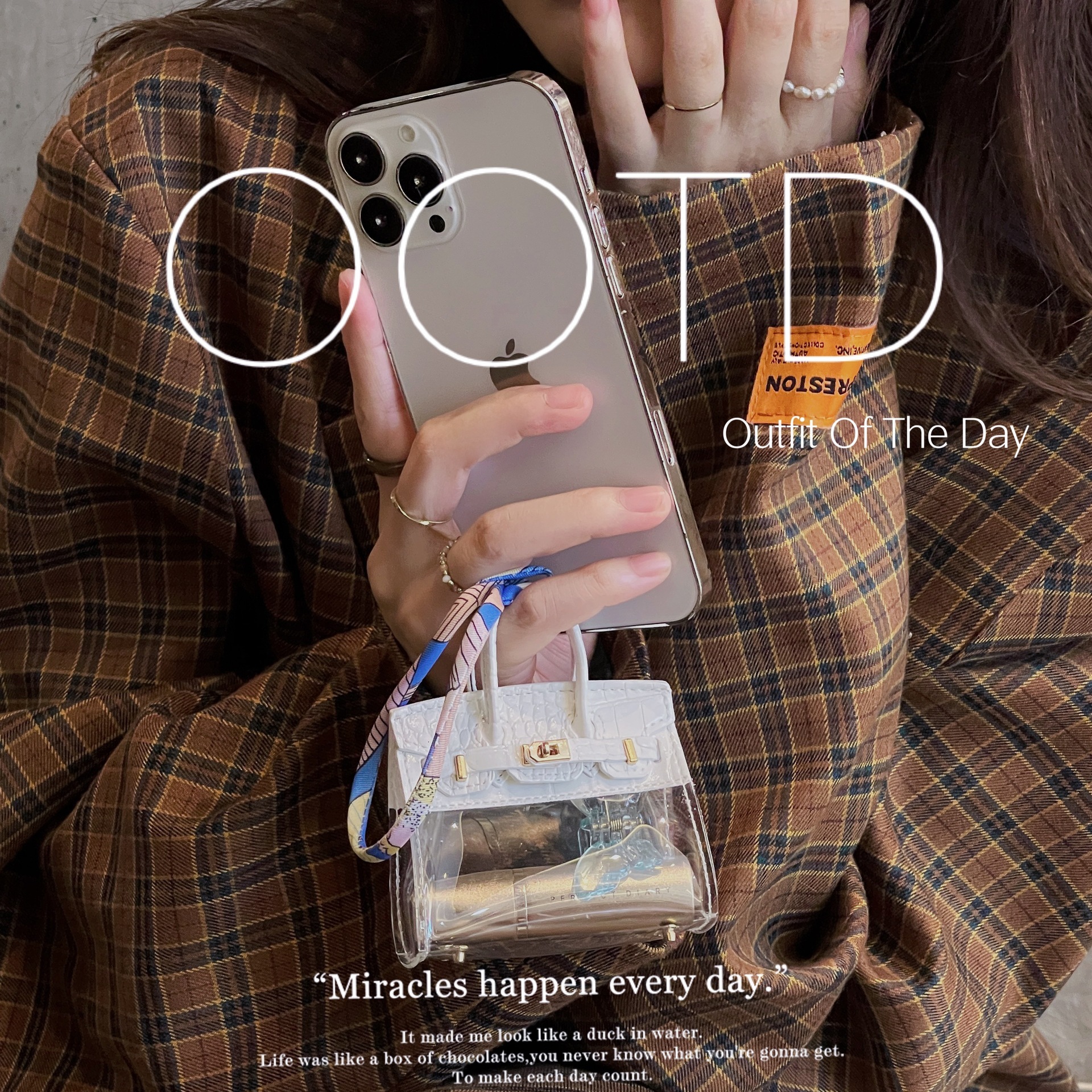New mini transparent leather storage bag for car keys perfume lipstick coin headset case for apple box with chain bag
