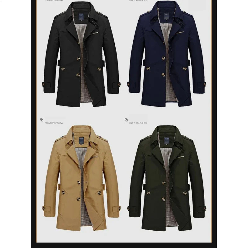 Brown Trench Coat Mens Spring/Summer 100% Cotton Jacket Mens Retro Windproof Casual Jacket Mens Clothing 241203