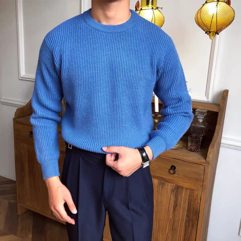 Casual Knitted Mens Polo Shirt Knitted Long Sleeve O-neck Sweater Mens Casual Solid Color Jumping Top Mens Sweater 241203