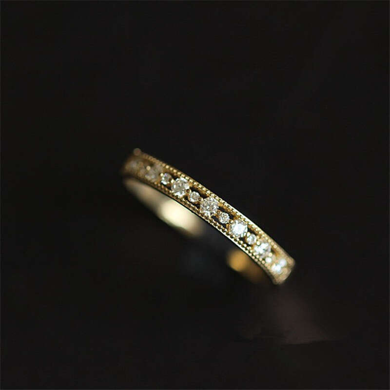 Sterling Silver 925 Plating 14k Gold Japanese Retro Simple Crystal Hollow Ring Women Light Luxury Party Jewelry Accessories