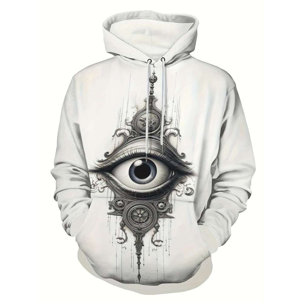 Super eye print cool hoodie, men's casual graphic design pullover hoodie with pocket streetwear, suitable for winter and autumn, as a gift
