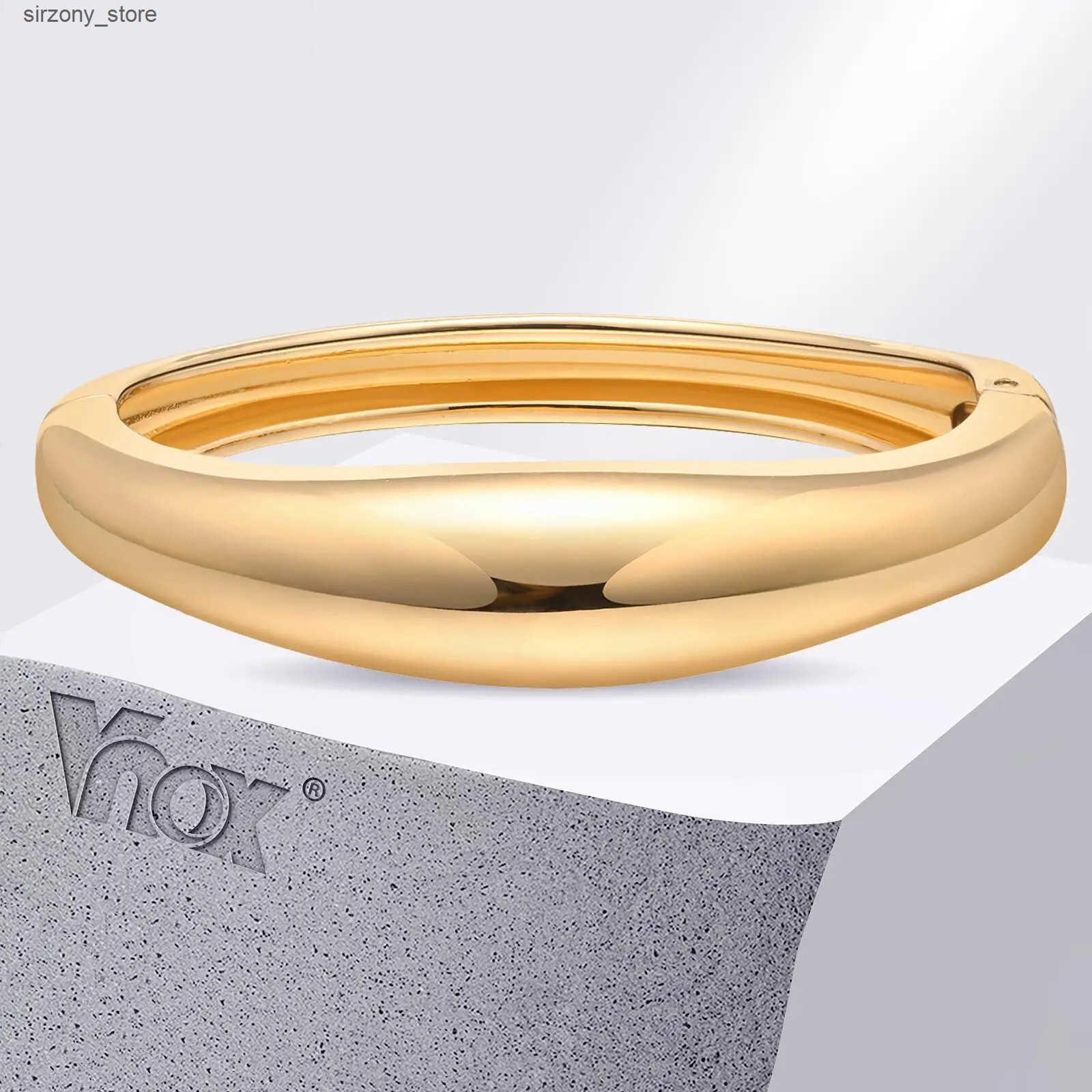 Bangle Vnox bold heavy-duty womens bracelet minimalist trend 15.4mm thick smooth cuff bracelet suitable for girls hinged closed loop bracelet J241205