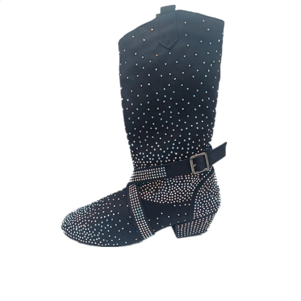 Practice OEM Latin dance boots black Rhinestone soft Latin salsa ballroom party dance shoes black sports party dance boots 241203
