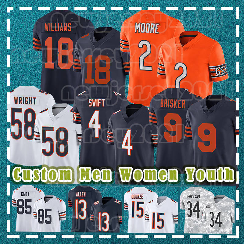 Caleb Williams Rome Odunze Football Jersey D'Andre Swift Cole Kmet DJ Moore Montez Sweat Keenan Allen Walter Payton Jaquan Brisker Darnell Wright Tremaine Edmunds