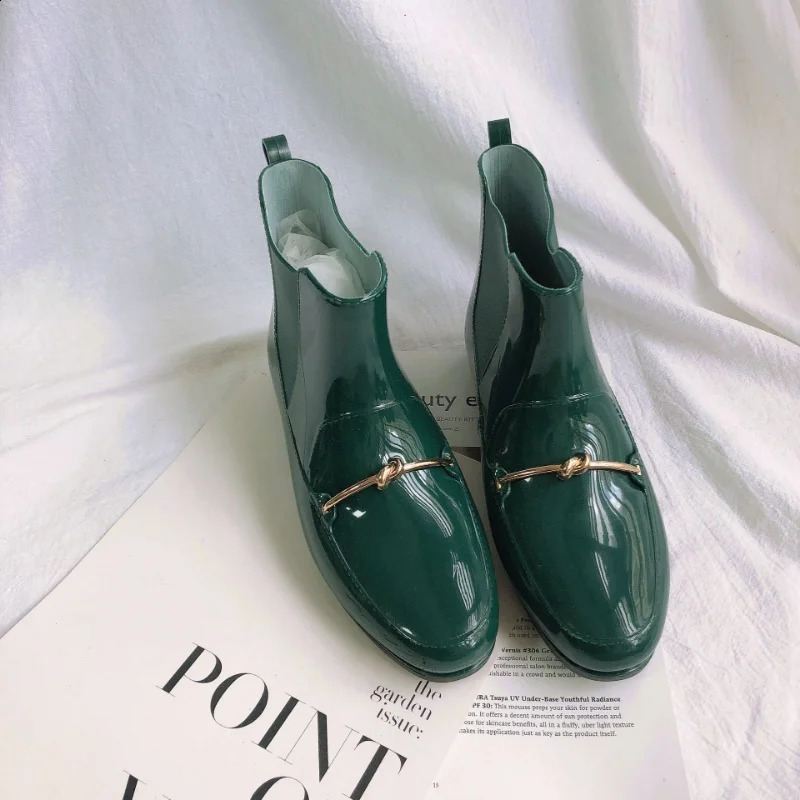 Women Rainning Boots Fashion Ladies Walking Waterproof Ankle Rubber Rainboots Casual Thick Bottom Low Heel Short Boot 241204