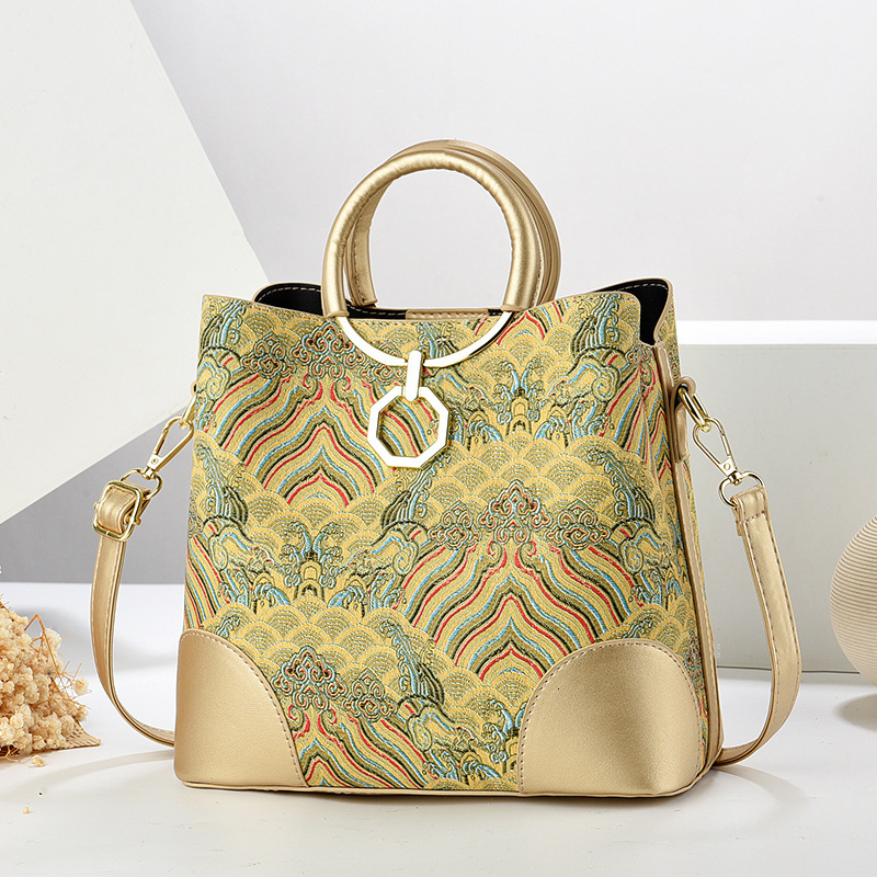 Printed handbag, high-end, large capacity, fashionable and versatile women's simple texture, bucket bag, one shoulder crossbody small bag