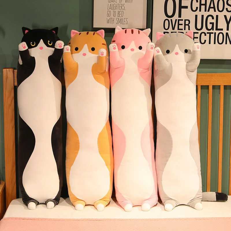 Soft long cat throw pillow rests on the waist of the cute cat stuffed toy bed with legs stuffed doll holiday giftXJ241204