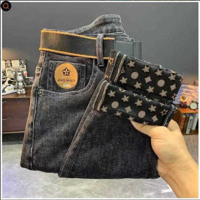 Men's Jeans designer Black printed jeans men's trendy brand summer new ins Korean version trend slim fitting small leg blue pants for men LYU8