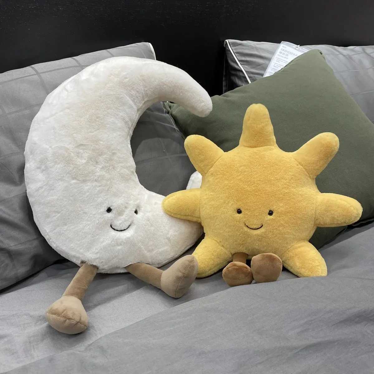 Able Smile Face White Moon Yellow Sun Plushie Stuffed Cute Weather Plush Toy for Kid Bedroom Decor Sofa Throw PillowXJ241204