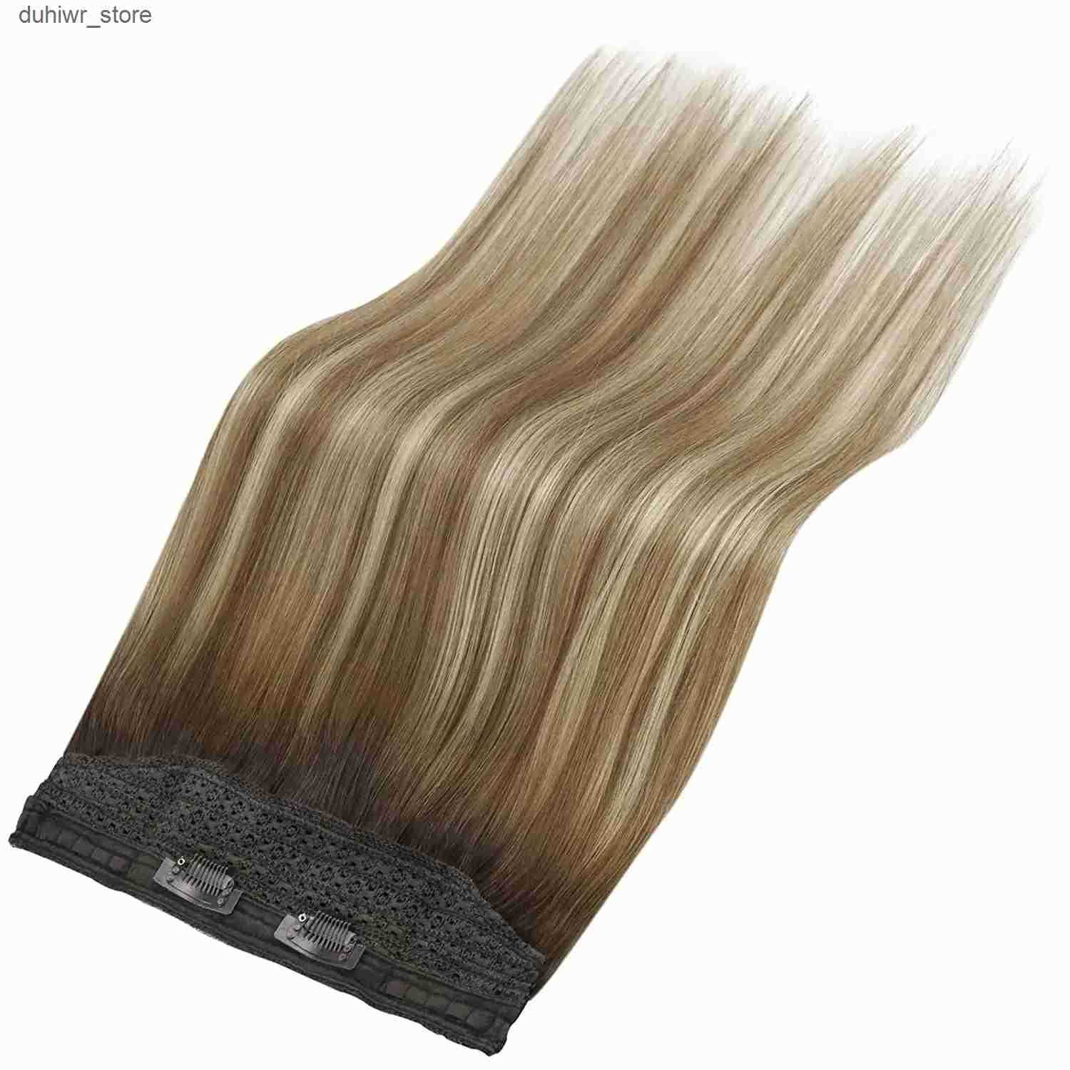 Hair Wefts VeSunny Fish Line Human Hair Extension Wire Natural Hair OnePiece Invisible Wire Hair Weft with 2 Clips Machine Made Blonde Hair J241204