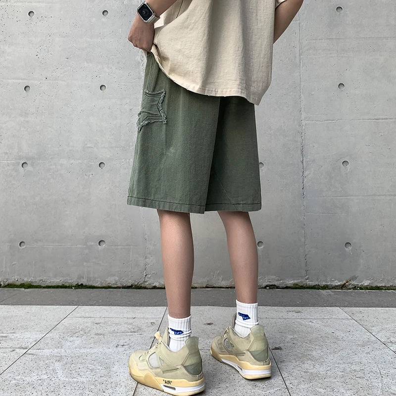 Star Patchwork Shorts Men Vintage Denim Summer Basic Simple All-match High Waist Leisure Ulzzang Streetwear Chic Shorts 250529