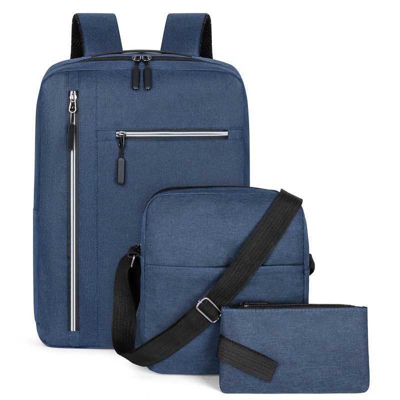 Backpack Gift Three Piece Set Korean Version Student Backpack Usb Computer Bag Men's Casual Shoulder Bag 241204