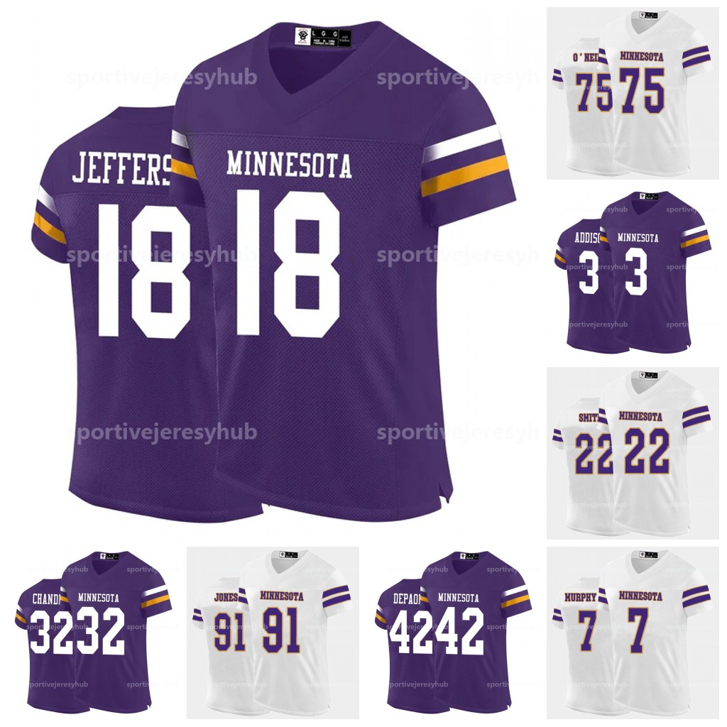 Shxinet Mens/Women/Youth 9 J.J. McCarthy 18 Justin Jefferson Football Jersey T.J. Hockenson Turner Addison Lewis Bynum Randy Moss Harrison Smith Harri